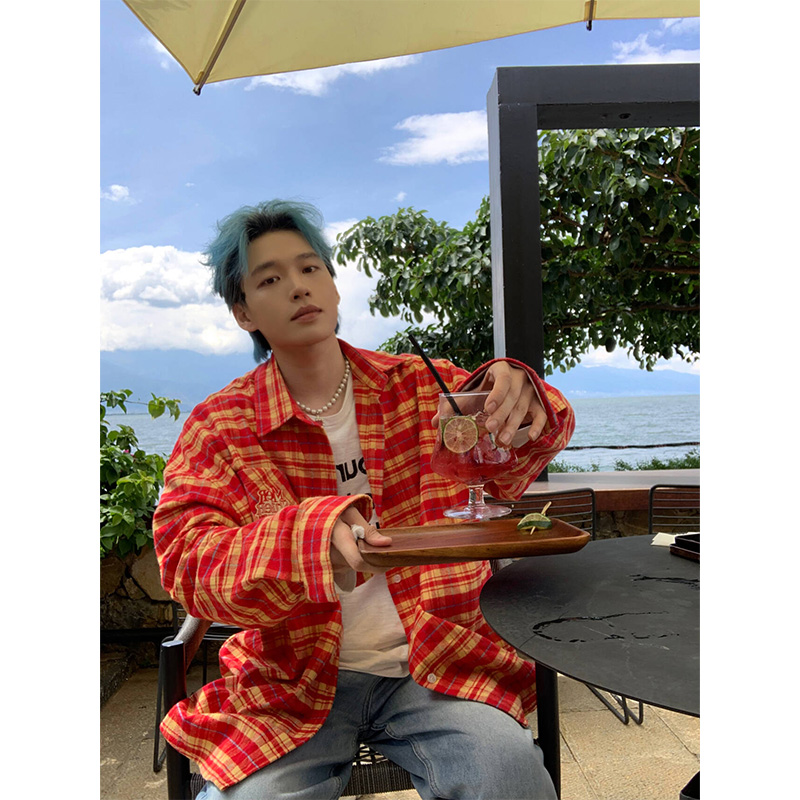 NECOYEP多巴胺撞色长袖衬衫