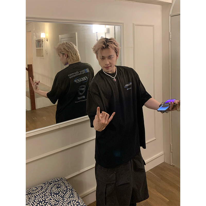 NECOYEP水洗字母印花短袖T恤