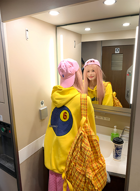 NECOYEP 美式设计感桌球数字刺绣连帽卫衣男女春秋休闲百搭帽衫