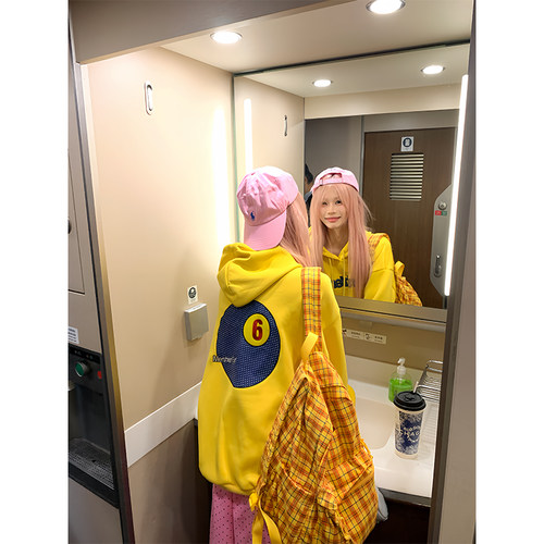 NECOYEP 美式设计感桌球数字刺绣连帽卫衣男女春秋休闲百搭帽衫