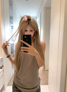 NECOYEP 夏季美式纯色无袖背心T恤男女宽松休闲运动百搭吊带上衣