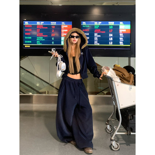 男女宽松百搭拖地长裤 NECOYEP 阔腿抽绳休闲裤 简约基础款 美式