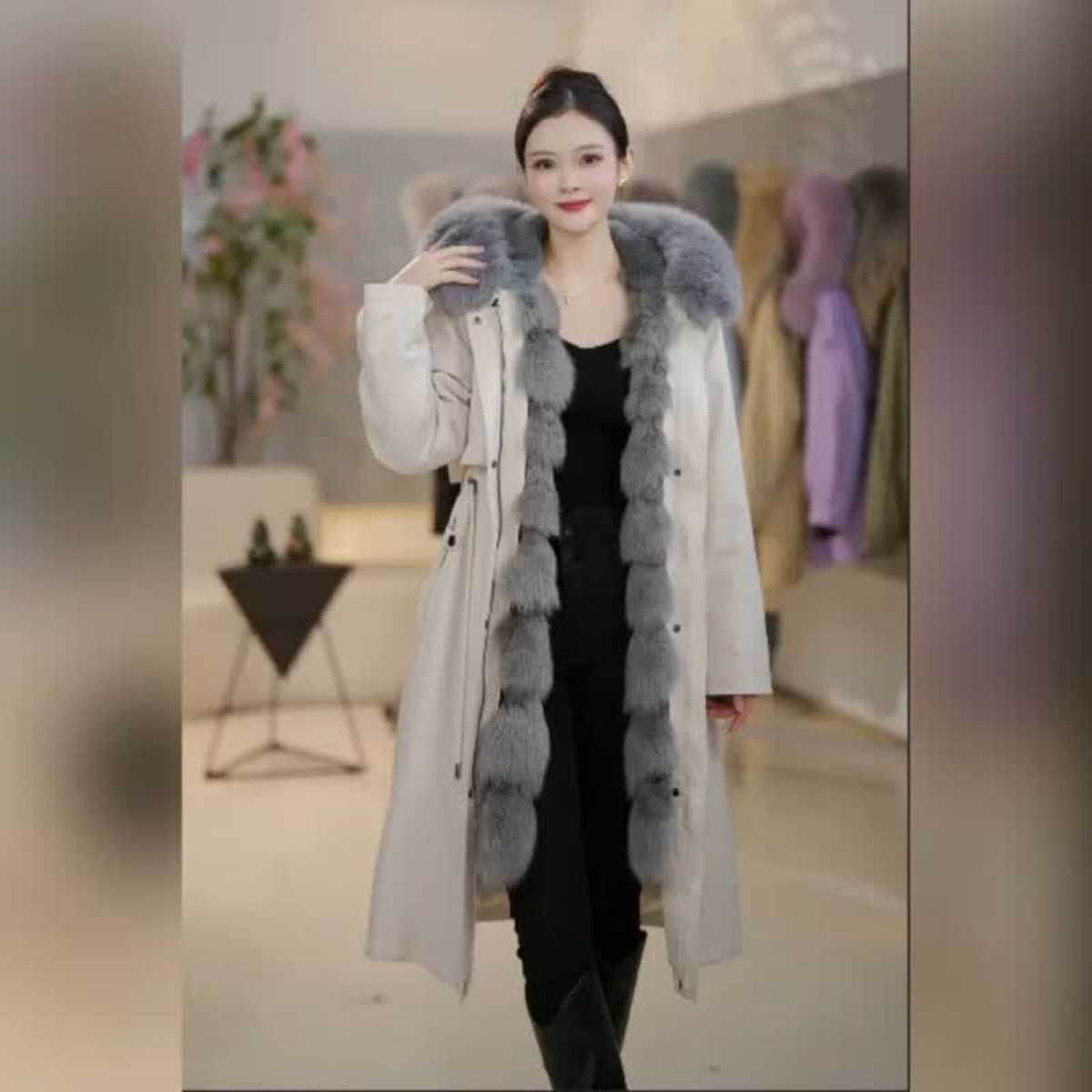 高档女士派克服女士冬季皮草外套