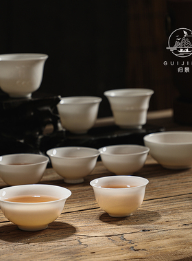 潮州骨瓷茶杯薄胎白玉令品茗杯工夫茶反口杯潮汕茶具功夫茶白瓷杯