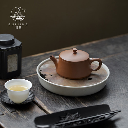 归景丨云柱丨纯手工紫砂壶薄胎潮州朱泥手拉壶大口好投茶小容量