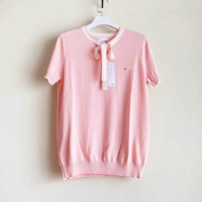 夏季修身系领粉色针织女POLO衫