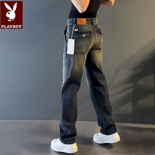 花花公子男装大码潮牌男士高级感牛仔裤男春秋季直筒百搭休闲长裤
