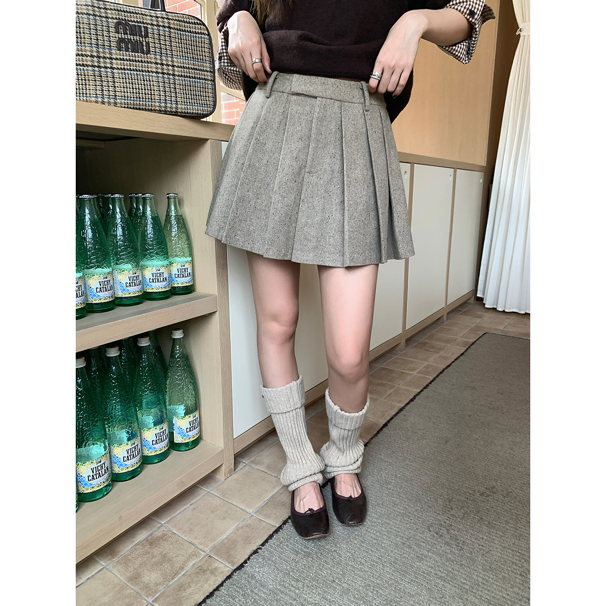 趋梦DT ETOLIE非正式学院风百褶裙短裙秋冬压褶休闲百搭a字半身裙