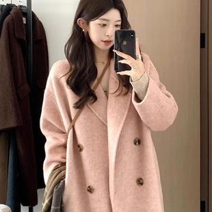 毛呢外套女中长款小个子2025新款冬季加厚高级感正肩羊绒呢子大衣