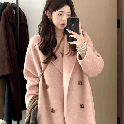 毛呢外套女中长款小个子2025新款冬季加厚高级感正肩羊绒呢子大衣