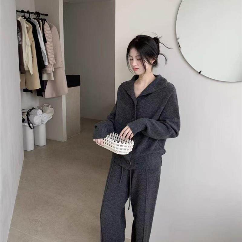 气质时尚羊绒棉套装女秋冬新款爆款韩版宽松慵懒风休闲阔腿裤两件