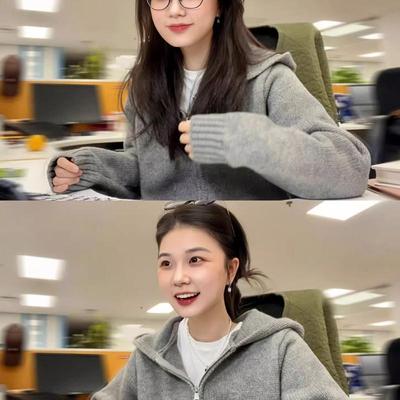 灰色连帽双拉链毛衣外套女早秋季2025新款复古慵懒风宽松针织开衫