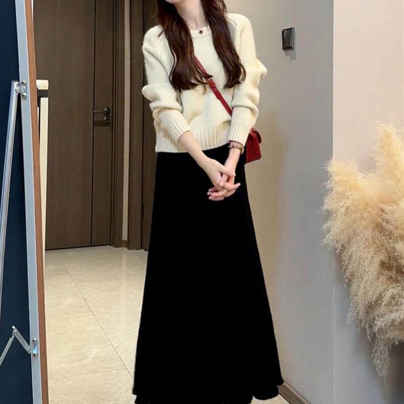 白色毛衣连衣裙子女2025新款巨好看小个子秋冬季韩系穿搭一整套装