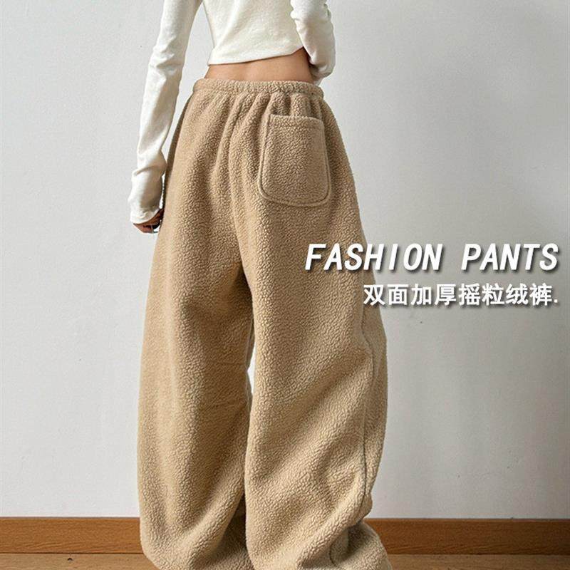摇粒绒加绒阔腿裤女2025新款冬季加厚慵懒风宽松休闲裤显瘦直筒裤