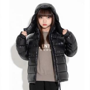 8666#到170码 男女童亲子款纯色连帽白鹅绒上衣羽绒服 帽子可拆