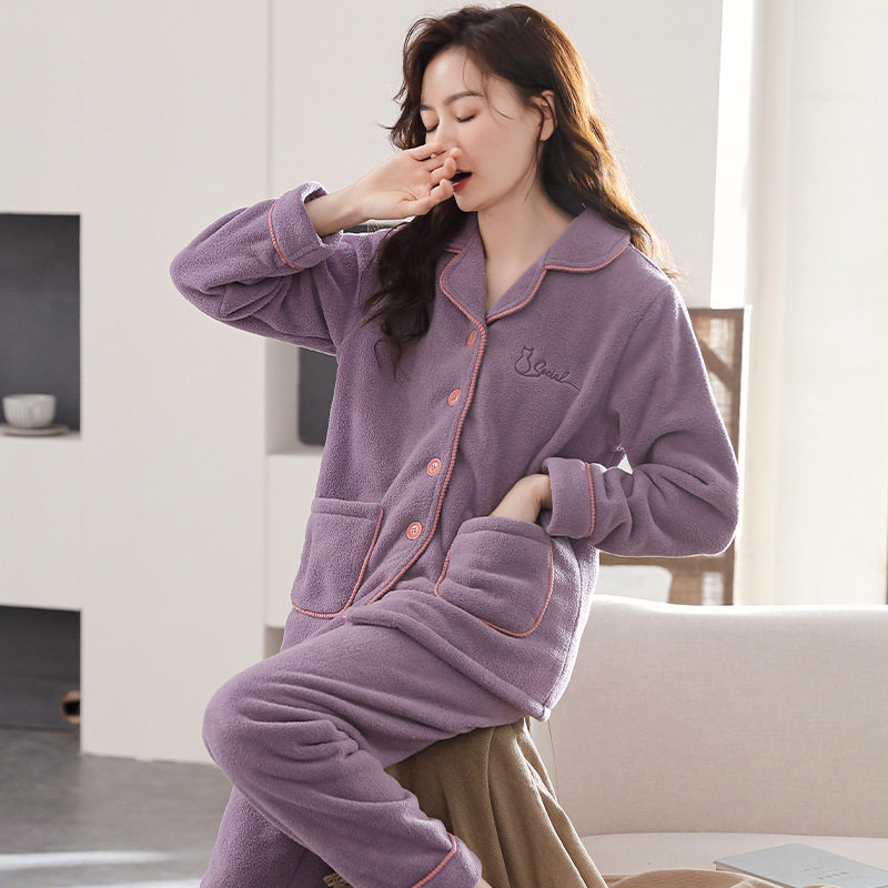 睡衣女秋冬季珊瑚绒加厚加绒家居服法兰绒冬天大码保暖套装可外穿