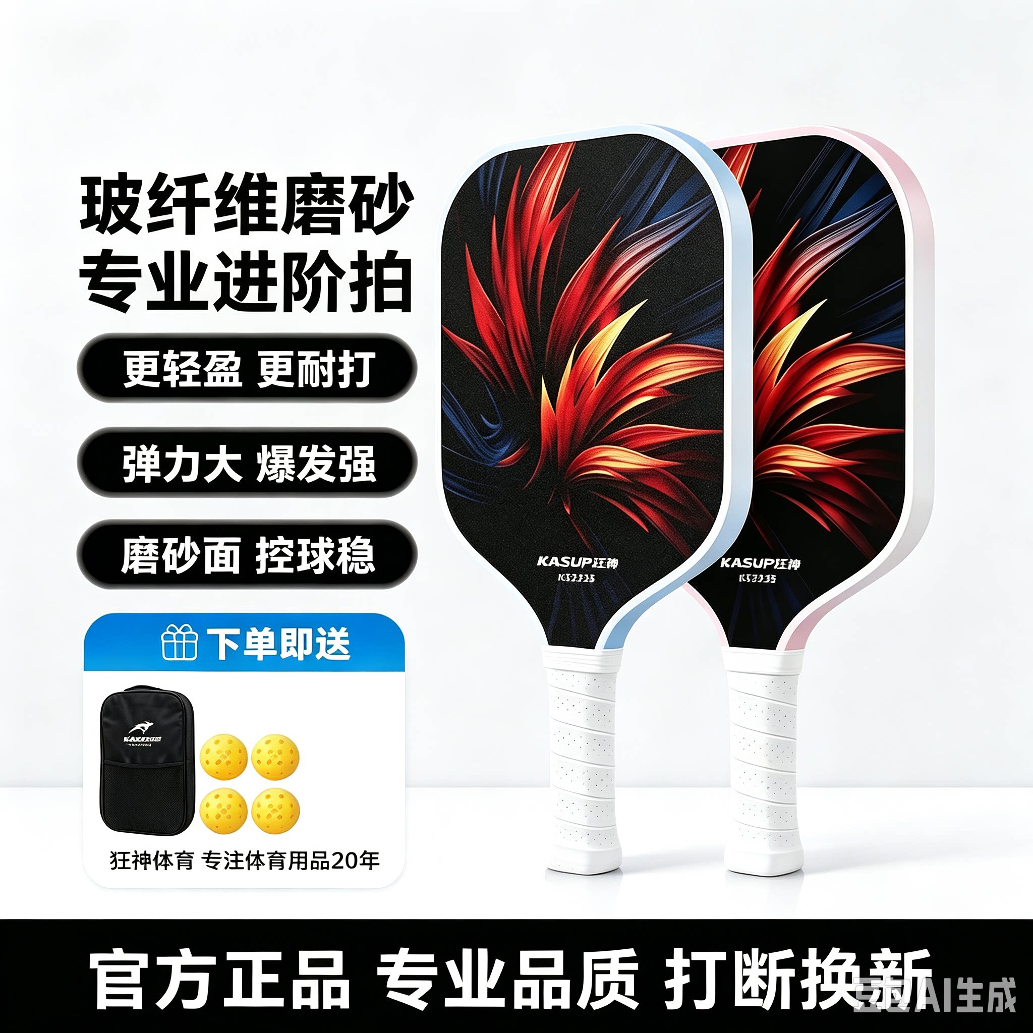 狂神匹克球拍全套碳纤维板拍初学者儿童pickleball专业训练拍套装
