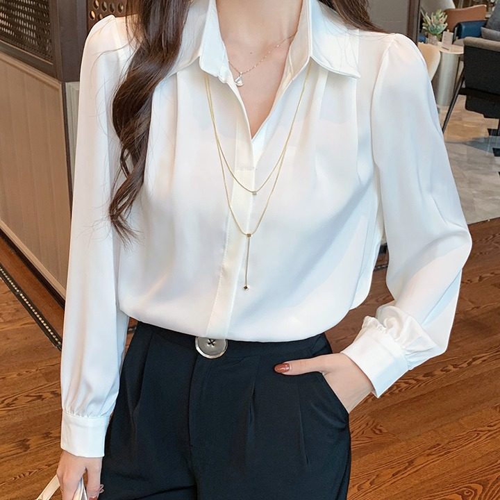 2026年春季女装时尚新款百搭通勤带链子长袖高级感衬衫女上衣小衫