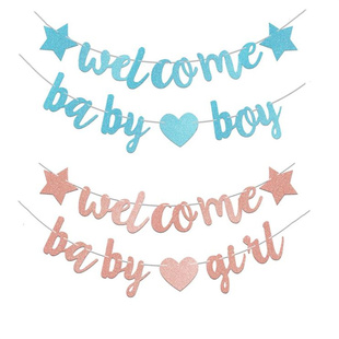 迎婴派对装饰拉旗baby shower背景布置横幅Welcome Baby Girl Boy