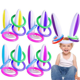 复活节兔子耳朵套圈游戏儿童亲子互动投掷充气套圈玩具兔子头帽子