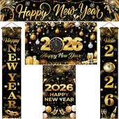 year元 跨新年装 饰背景布New 旦公司年会场地布置黑金对联横幅道具