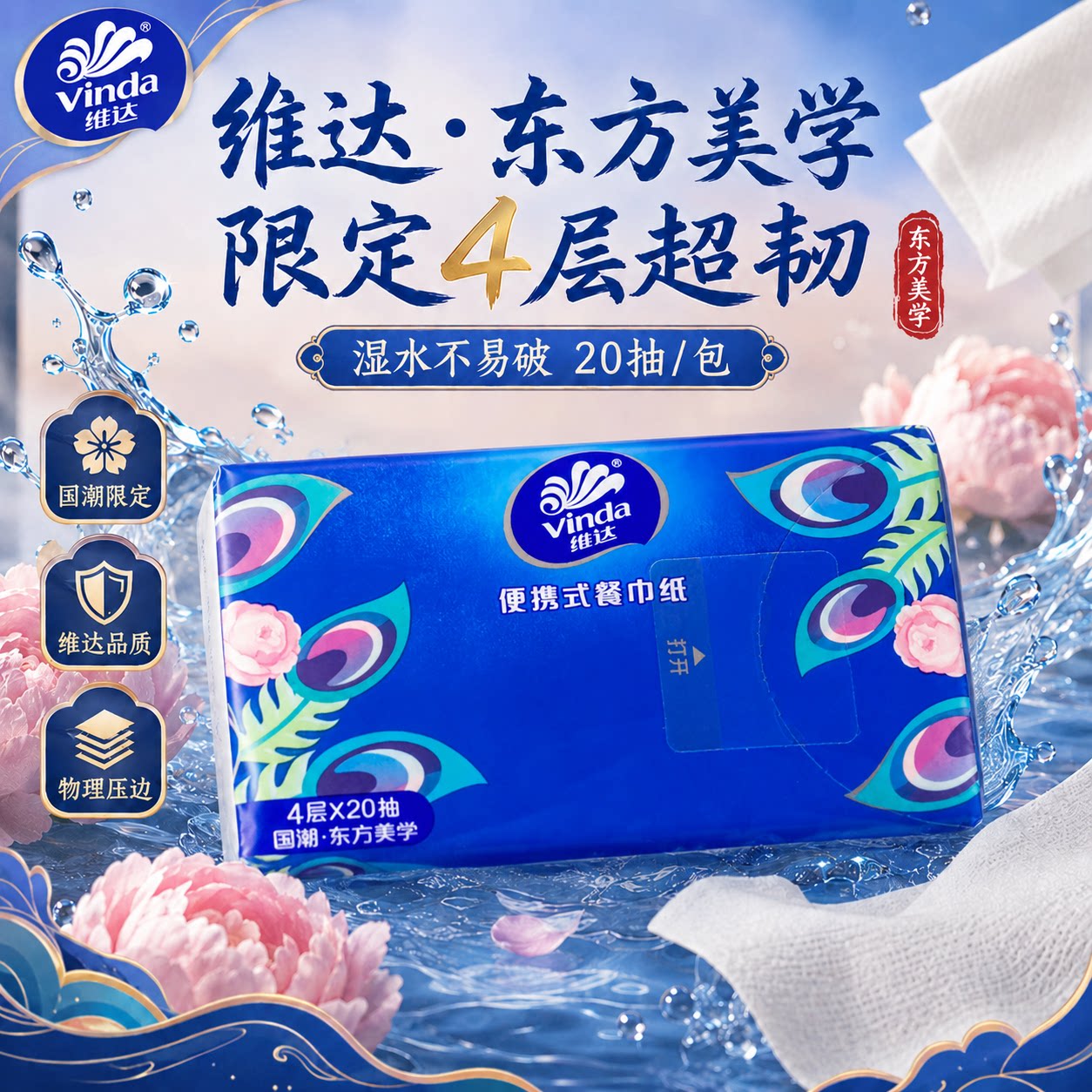 维达国潮4层抽纸20抽大包便携图片