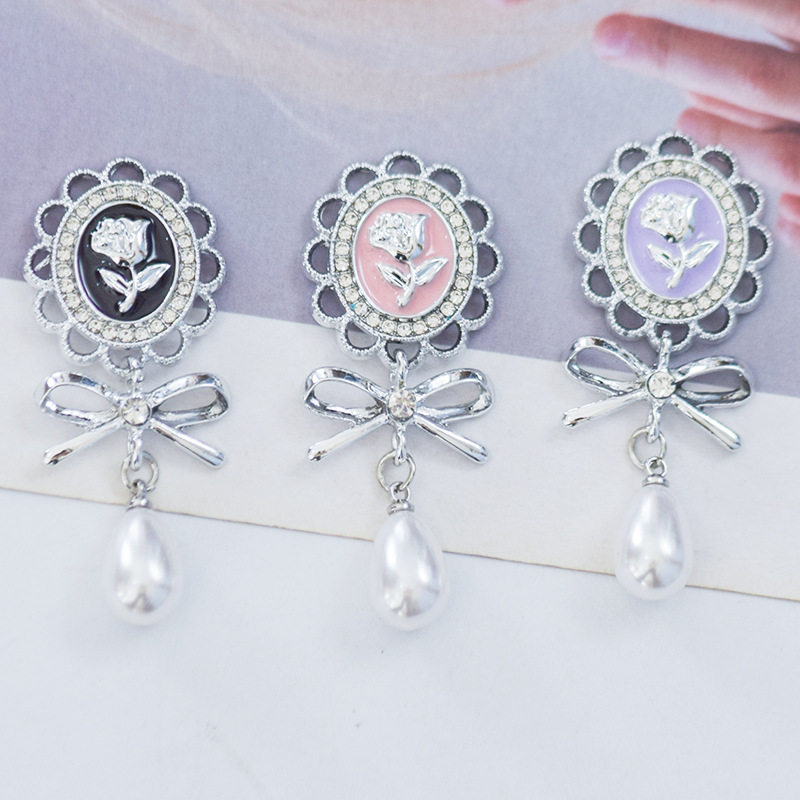 合金滴油小香风蝴蝶结珍珠吊坠椭圆花朵配饰头饰DIY饰品配件