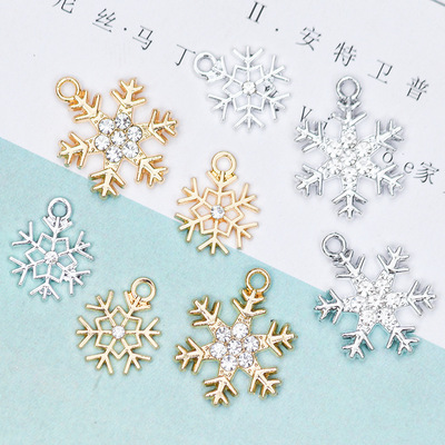 新款带钻雪花diy吊坠耳坠手链女手工材料小挂件 合金点钻饰品配件