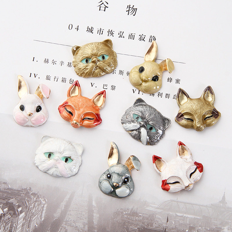 新款滴油兔子狐狸猫头不带C扣diy发饰材料鞋服包包眼镜盒合金配件