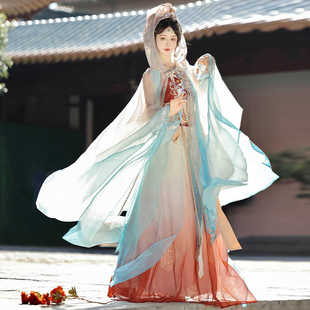 秀巅原创汉服女【大漠公主】唐制汉服刺绣吊带异域风斗篷破裙套装