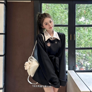 学院风系带风衣西装外套短裤套装女收腰高级感黑色西服冬小个子