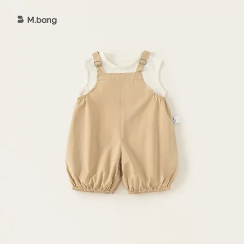 邦选童装男童套装森系风无袖背心背带裤宝宝两件套简约女童休闲装