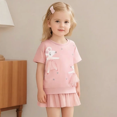 Little maven欧美女童网纱裙子夏季可爱卫衣裙卡通短袖儿童裙子