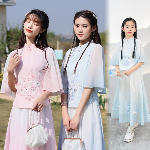 实拍亲子款民族风绣花汉元素闺蜜套装款上衣