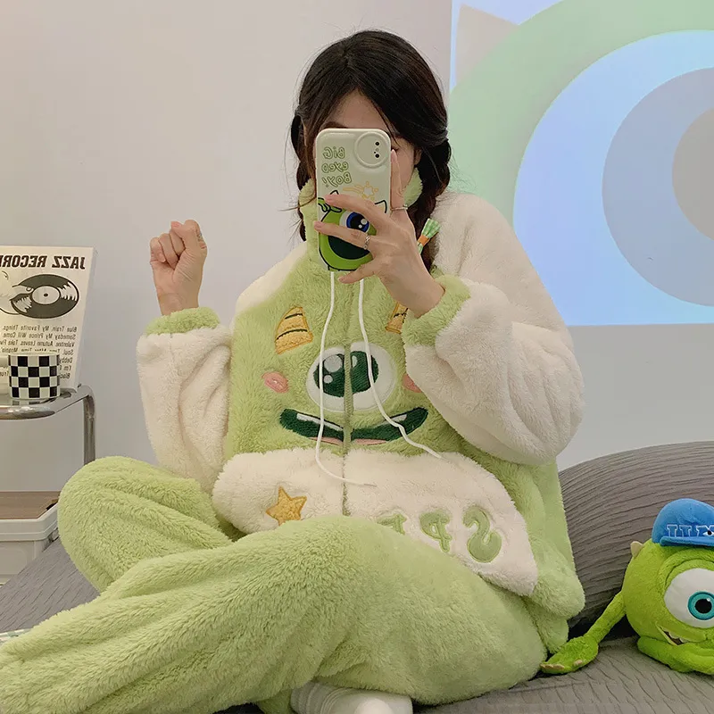 冬季新款珊瑚绒睡衣女开衫拉链高睡袍/浴袍