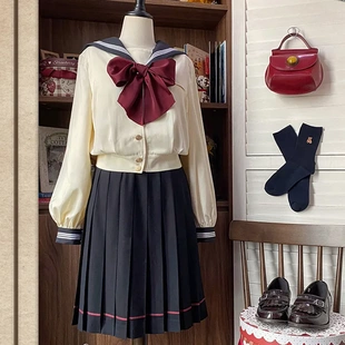 手作酒红直条巾水手服领巾jk制服明日酱的蝴蝶结三角巾配饰小礼物