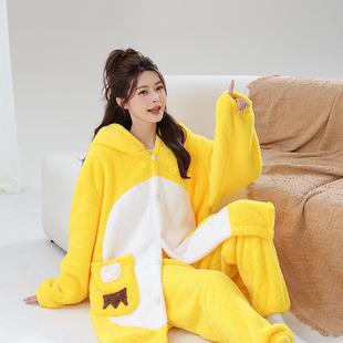波拿巴系列卡通睡衣秋冬学生加厚珊瑚绒保暖睡袍两件套装家居服