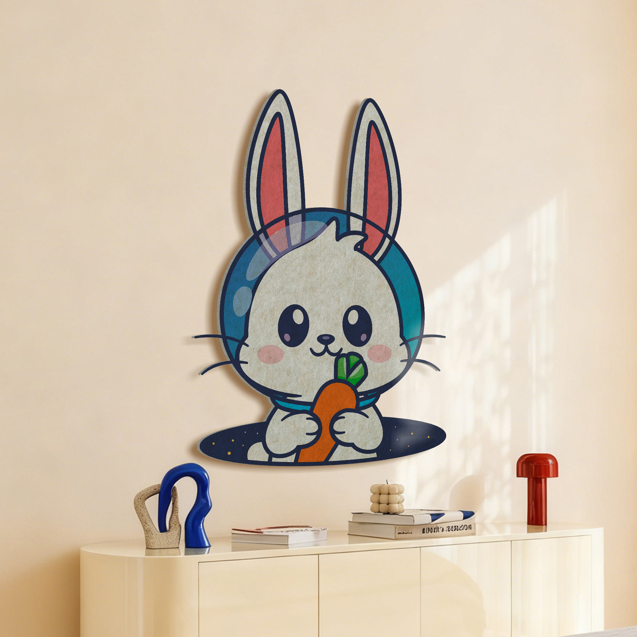 可爱兔子墙面装饰毛毡墙板自粘立体墙贴背景板客厅氛围感温馨收纳,家居饰品,软装墙贴,淘宝优惠券,粉丝福利购,淘宝优惠卷