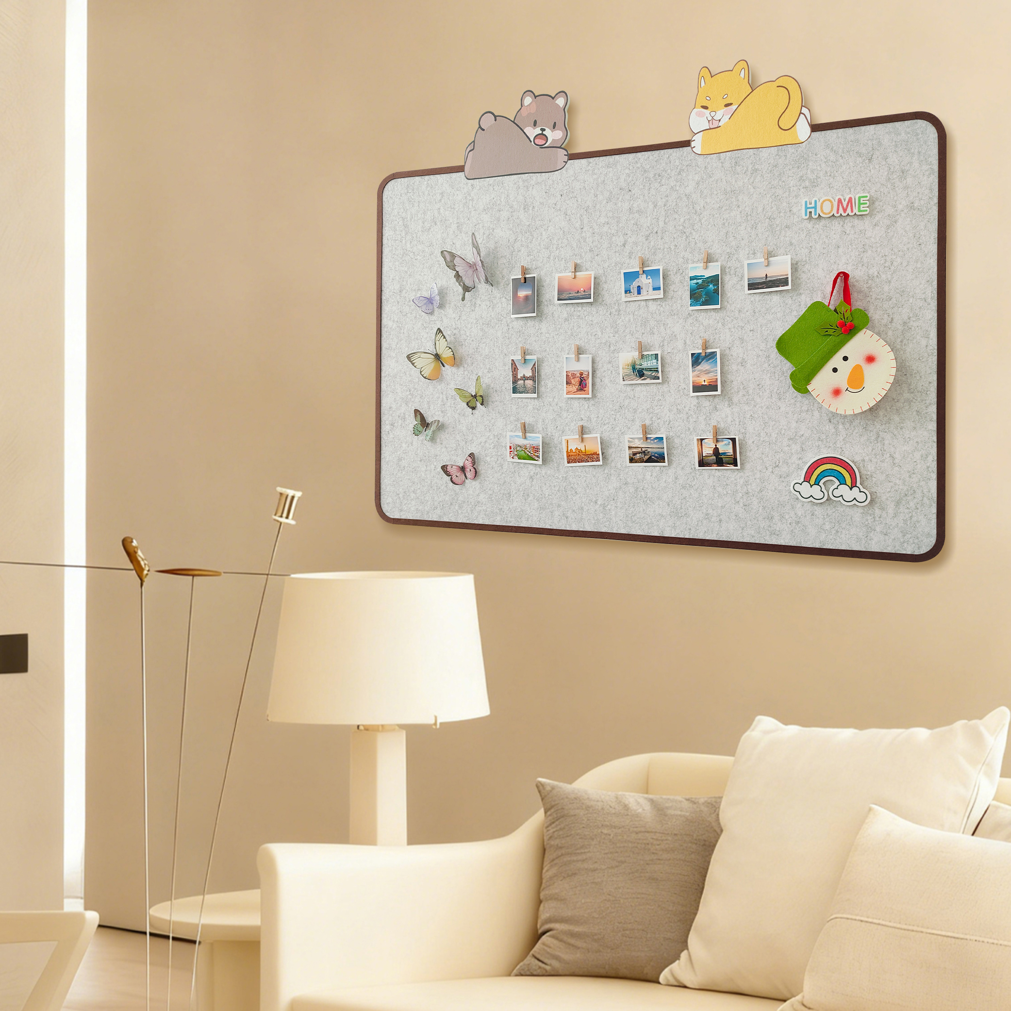 创意毛毡板墙贴照片墙背景板卡通图案北欧风墙面装饰软木板留言墙