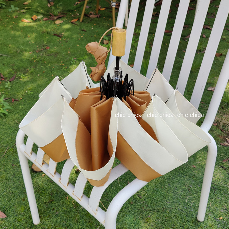 chic庶民风软糯奶油杏小清新雨伞纯实木手柄日系折叠雨伞小巧便携