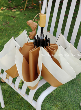 chic庶民风软糯奶油杏小清新雨伞纯实木手柄日系折叠雨伞小巧便携