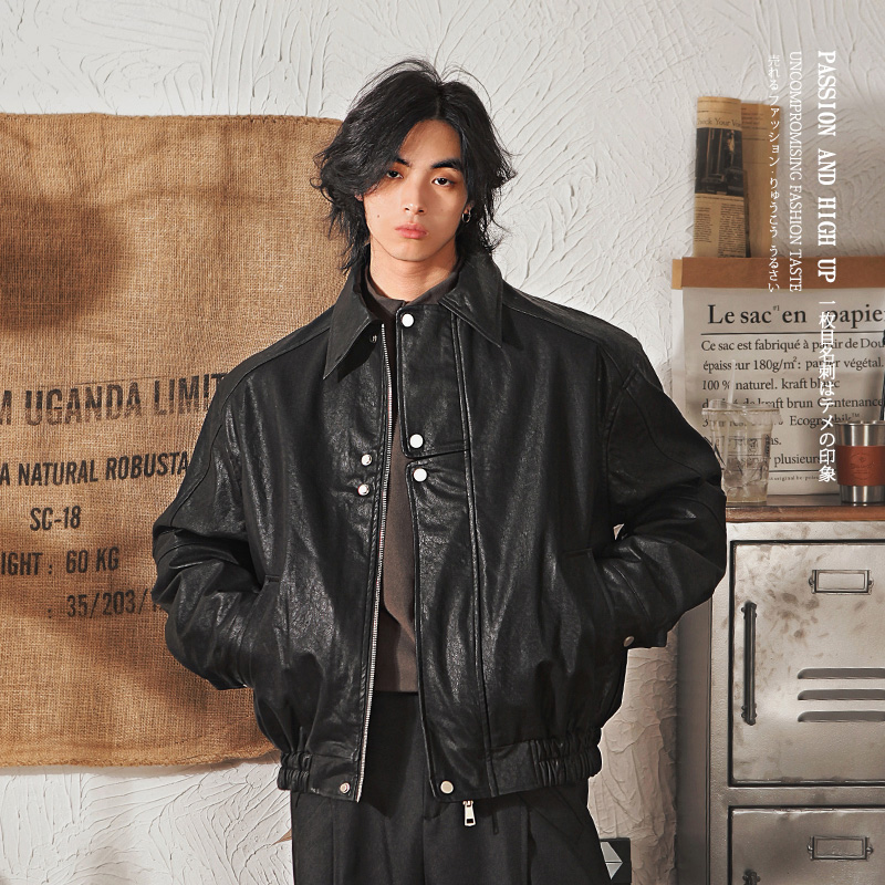 美式复古宽松潮牌夹克卫衣翻领