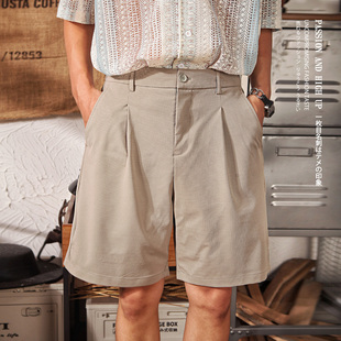 子 潮牌宽松直筒五分裤 雅痞制噪日系复古小众设计感褶皱短裤 男夏季