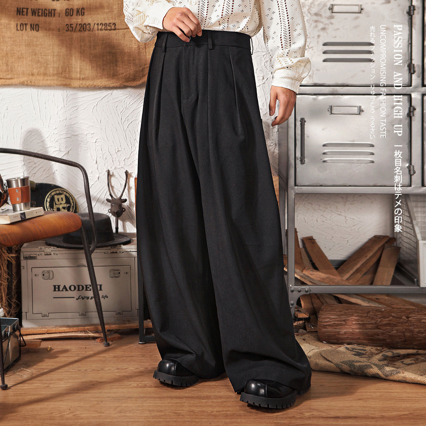 雅痞制噪日系复古褶皱垂坠感休闲西裤男2026春季直筒阔腿西装长裤,男装,休闲裤,淘宝优惠券,粉丝福利购,淘宝优惠卷