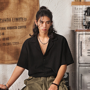 夏季 男款 古巴领衬衣外套 衬衫 雅痞制噪日系复古肌理高级设计感短袖