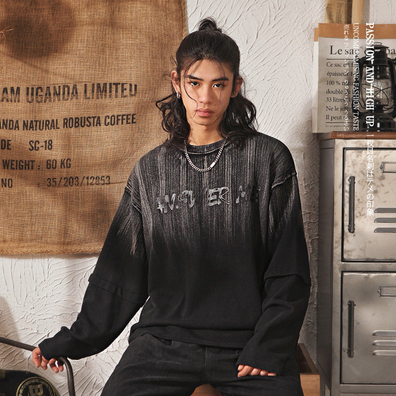 日系复古高级感渐变圆领卫衣春季