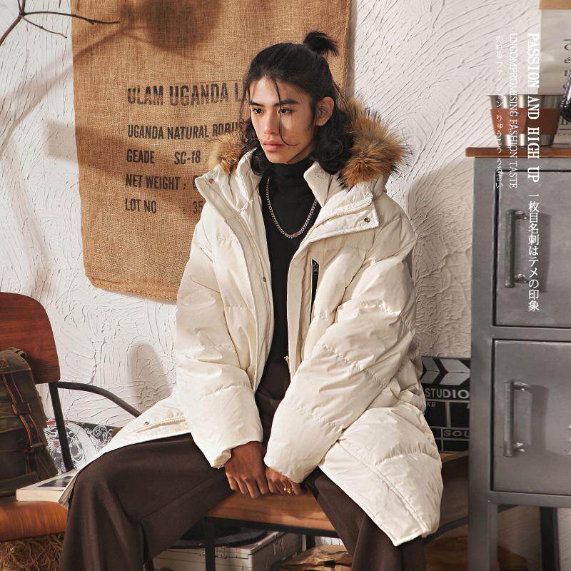 冬季中长款毛领连帽羽绒服