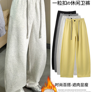 阔腿裤 710克加绒棉卫裤 子保暖高腰宽松裤 加厚运动休闲裤 厚 女冬季