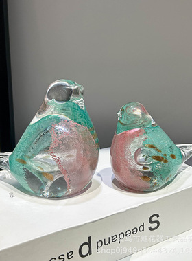 现代创意绿色手工琉璃小鸟摆件工艺品家居可爱桌面装饰品跨境货源