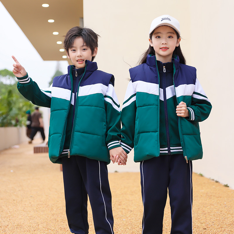 小学生校服秋冬季绿色马甲三件套